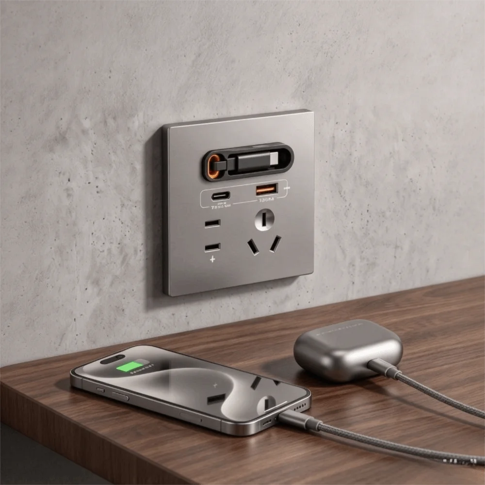 Retractable Cable USB Fast Charging Socket Multi-hole 20W USB Fast Charging Fast Charging Socket Panel Type-C