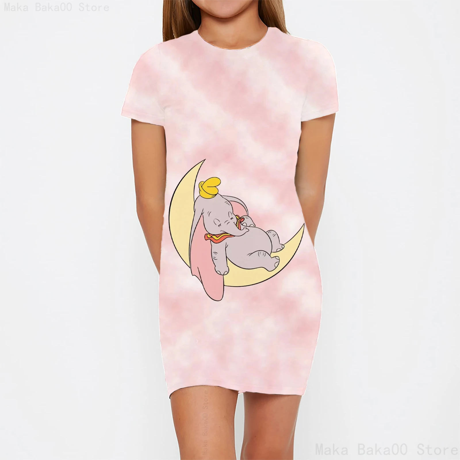 Dumbo print short-sleeved dress sweet Cute cartoon casual tight home dress for children and baby girls nightdress