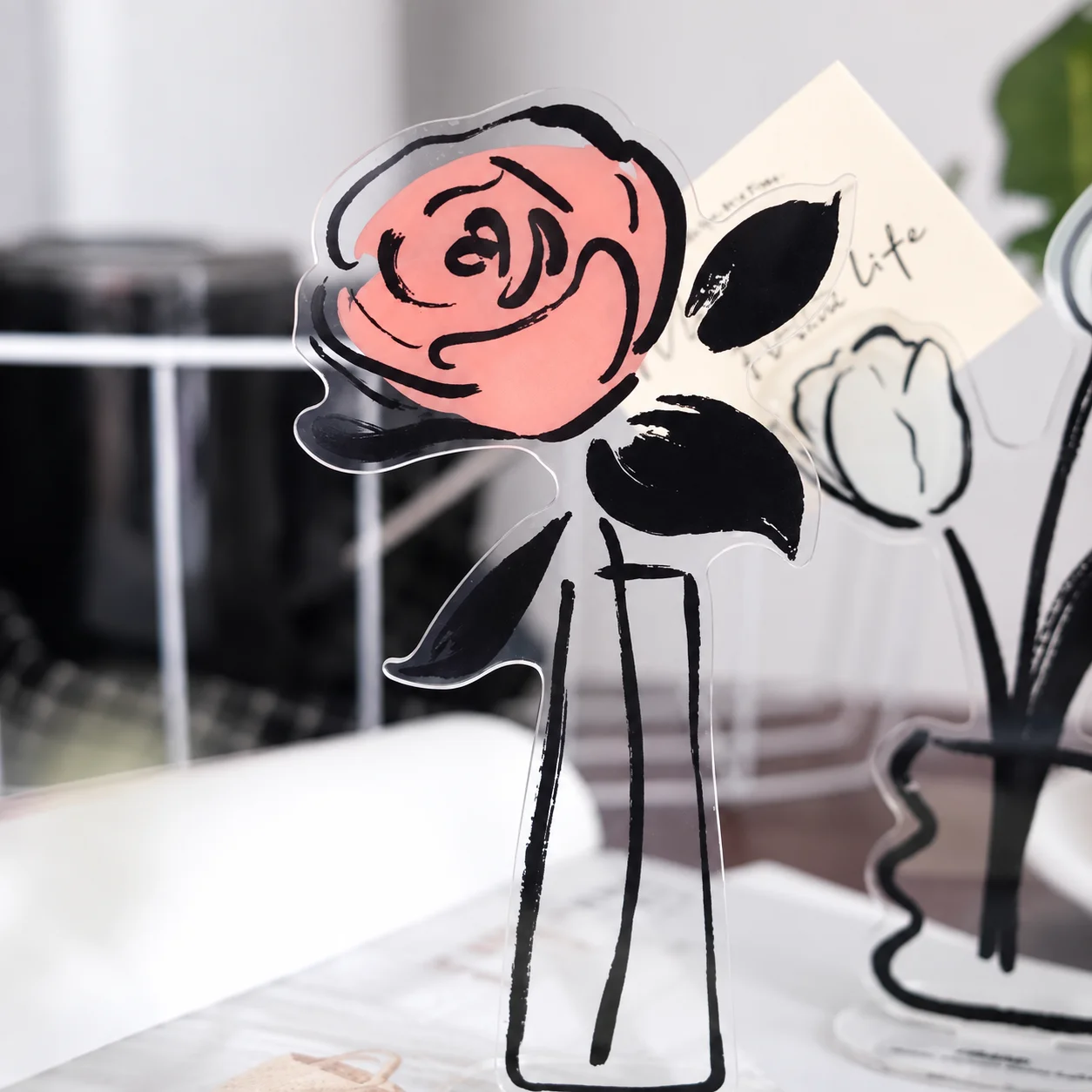 Acrylic Card Holder Compact Acrylic Memo Stand Flower Memo Clip Printed Acrylic Flower Note Holder For Memo Notes Greeting Cards
