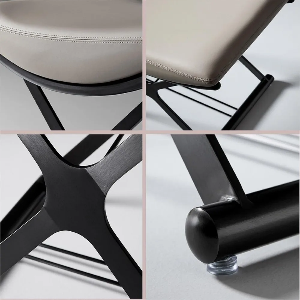 مقعد عثماني جلدي متعدد الأغراض مع أرجل معدنية بإطار X، مقعد مبطن للمكياج ومساحات المعيشة والحمامات #6