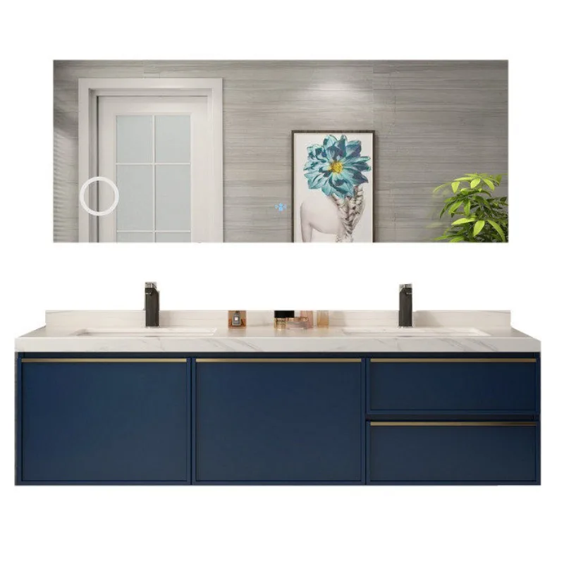 Nordic light luxury solid wood cabinet marble basin bathroom cabinet intelligent induction toilet basin cabinet combination