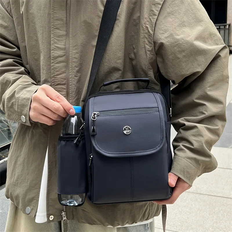 

Мужская маленькая сумка-слинг с боковым карманом для бутылки с водой, черная, синяя деловая сумка через плечо для пригородных поездок, сумка через плечо для предметов первой необходимости