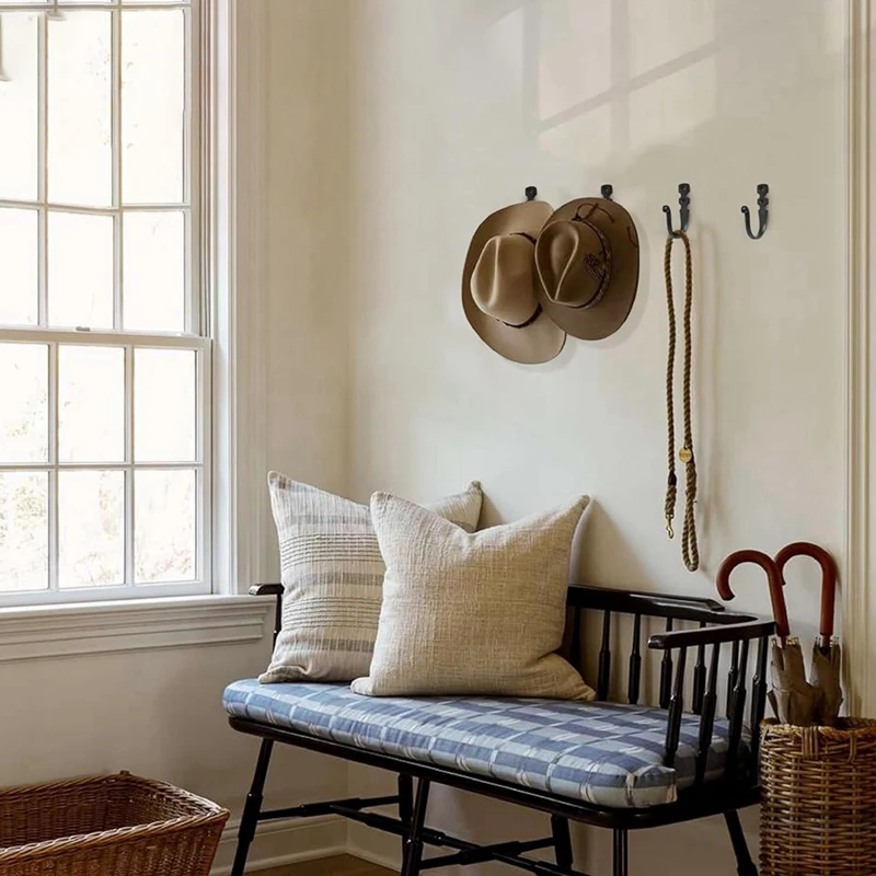 Dekorasi rumah pertanian pemasangan dinding (5 pak), kait dinding besi cetak abwr-cor) untuk di belakang mantel pintu, tas atau pot di dapur