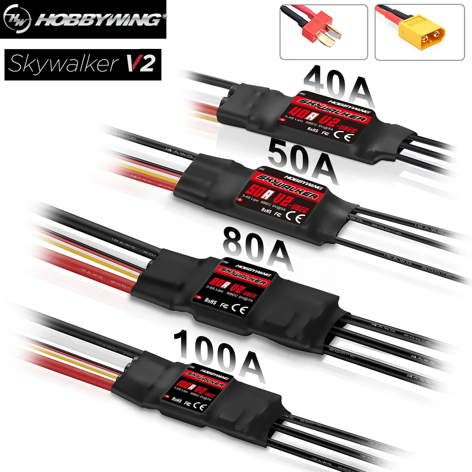 

Hobbywing Skywalker ESC 15A 30A 40A 50A 60A 80A 100A V2 UBEC RC Speed Controller T/XT60 Plug for RC Dron Airplane Quadcopter