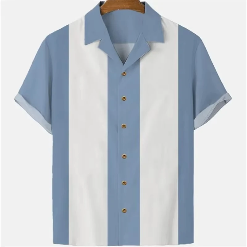 

Fashion Solid Color Stripes Pattern Men's Shirt for Men Tops Summer Men's Clothing Short-Sleeved Loose Blouse Hawaiian Shirts