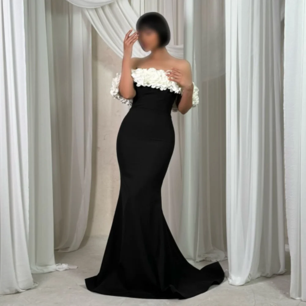 

Customized Mermaid Flower Sweep Train Prom Gowns Off-the-shoulder Backless فساتين للمناسبات الخاصة Cocktail Dresses