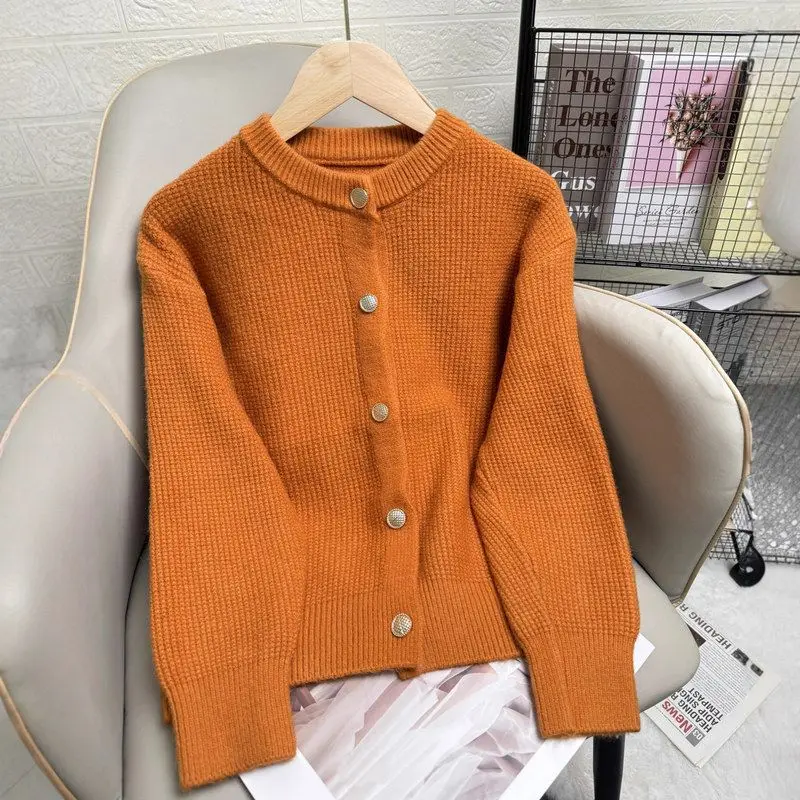 

Зимний женский вязаный свитер с круглым вырезом, приталенный, из полиэстера, на пуговицах, для уличного стиля, трансграничная торговля