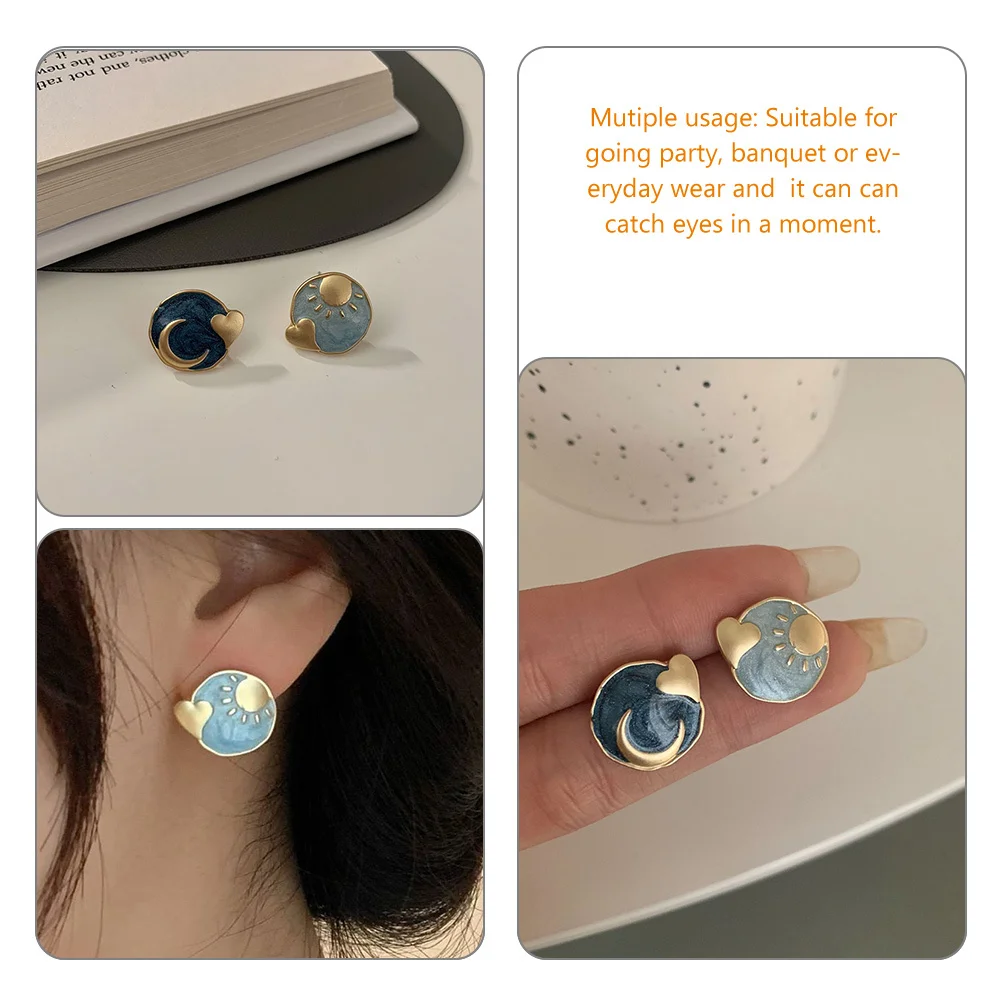 

1Pair Vintage Ear Studs Creative Sun Moon Style Suitable for Party Work Casual Wear Fashion Woman Earrings Charming Ear