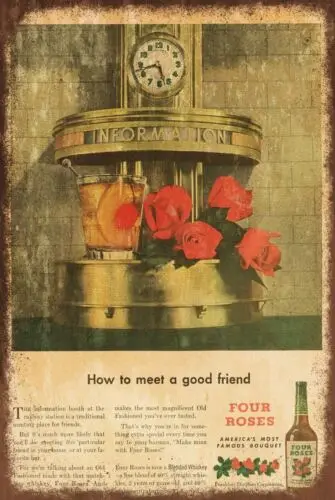 Four Roses Bourbon Whiskey Advert, Old Fashioned, poster Style Metal Sign