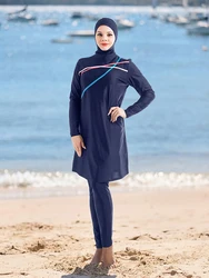 Muzułmańskie skromne stroje kąpielowe hidżab strój kąpielowy damski strój kąpielowy z długim rękawem islamskie okrycia Burkini hidżaby dla kobiety pływanie kąpiel