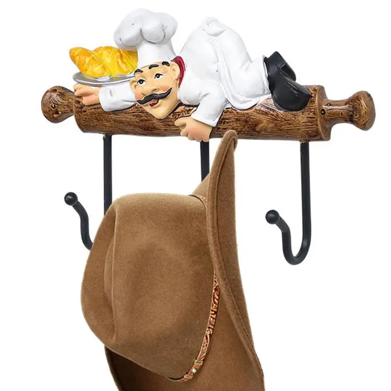 

Fat Chef Decor Hook Fat Chef Decor Bakery Decorative Chef With Bread Figurine Sticky Cable Plug Holder Art Decor Storage