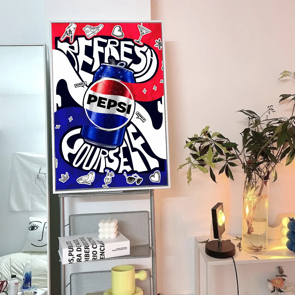 الصودا العلامة التجارية الفن بيبسيس ورق أبيض ملصق مقاوم للماء ورقة ملصق مقهى بار الجمالية الفن طلاء جدران #4