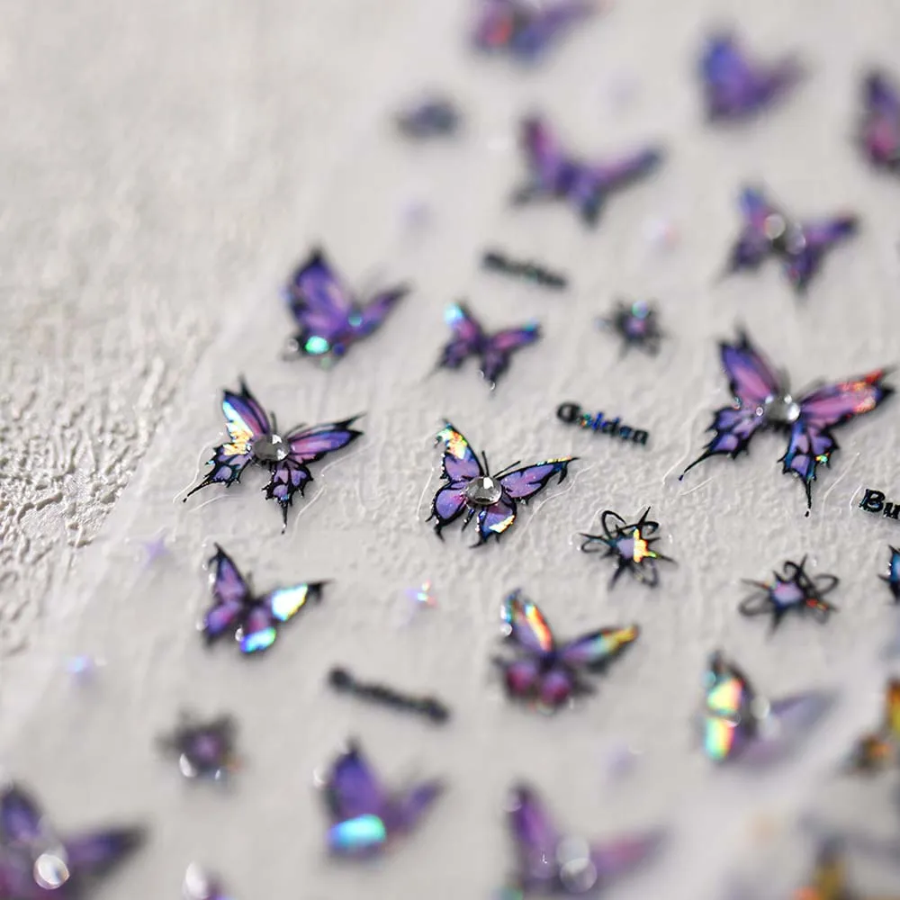 Pegatinas para uñas de mariposa con diamantes brillantes y perlas, calcomanías para uñas de mariposa con luz de concha, mariposa, cristal, diamante, mariposa