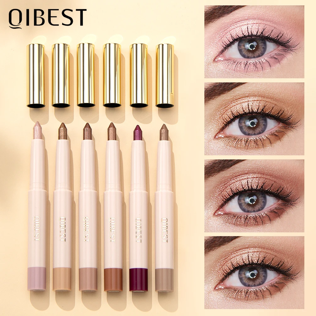 

QIBEST 6 Colors Pearlescent Eyeshadow Stick Waterproof Eye Shadow Pen Eyes Highlighter Cream Pencil For Women Beauty Makeup