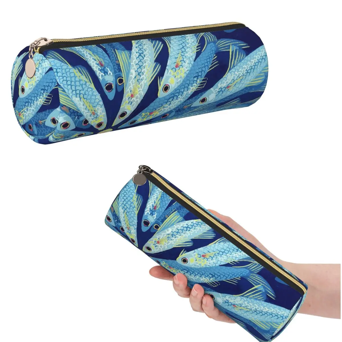 Cartoon Blue Fish School Pattern Pencil Case for Studen School Pen Box Pencil Bag Stationery Supplies Pen Holder Bag