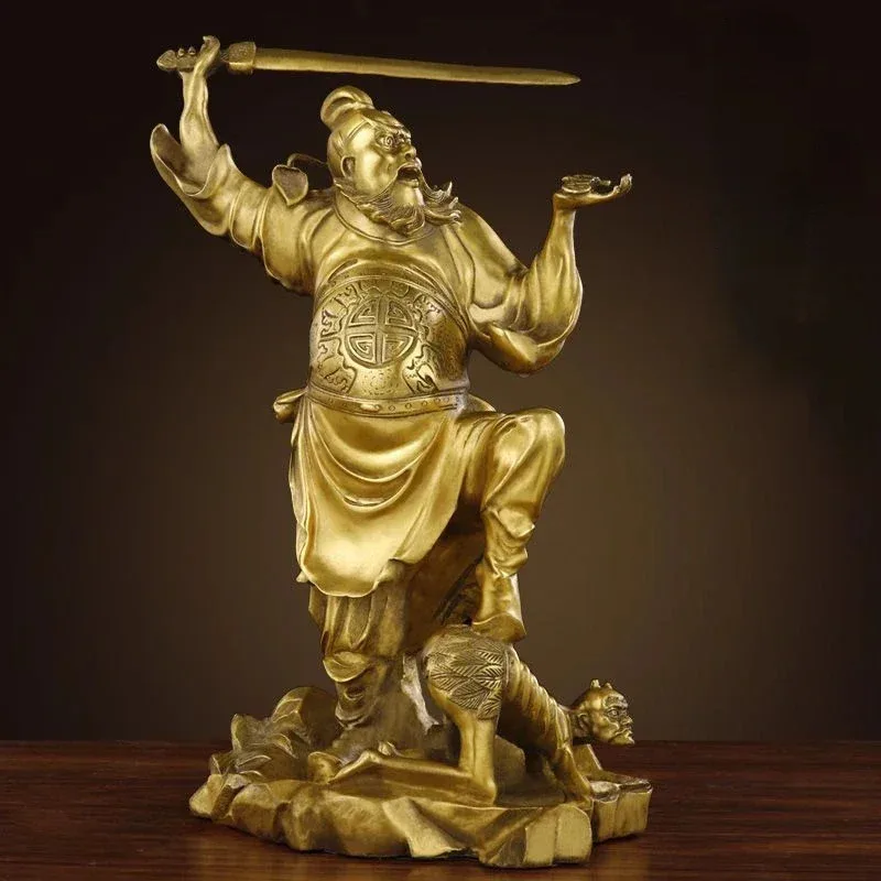 Copper Zhong Kui Guardian Statue, Traditional Door God Ornament for Home Entrance Office Shop Desk Display Feng Shui Decor