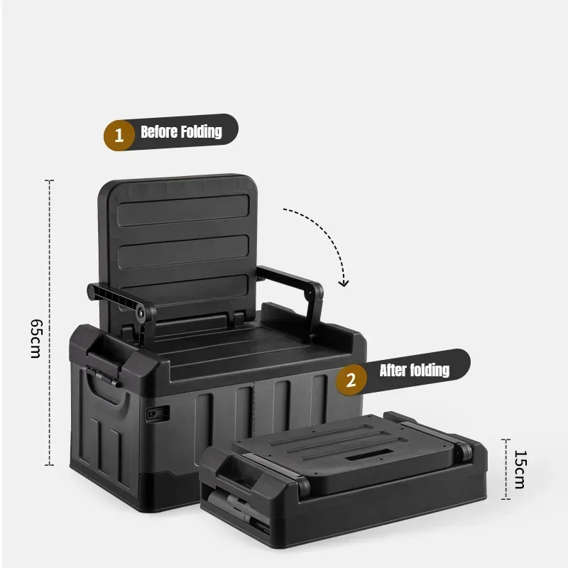 Outdoor Storage Box 60L Folding Seats Trunk Organizer Auto Trunk Box for Camping Accessories for Vehicles Car Supplies