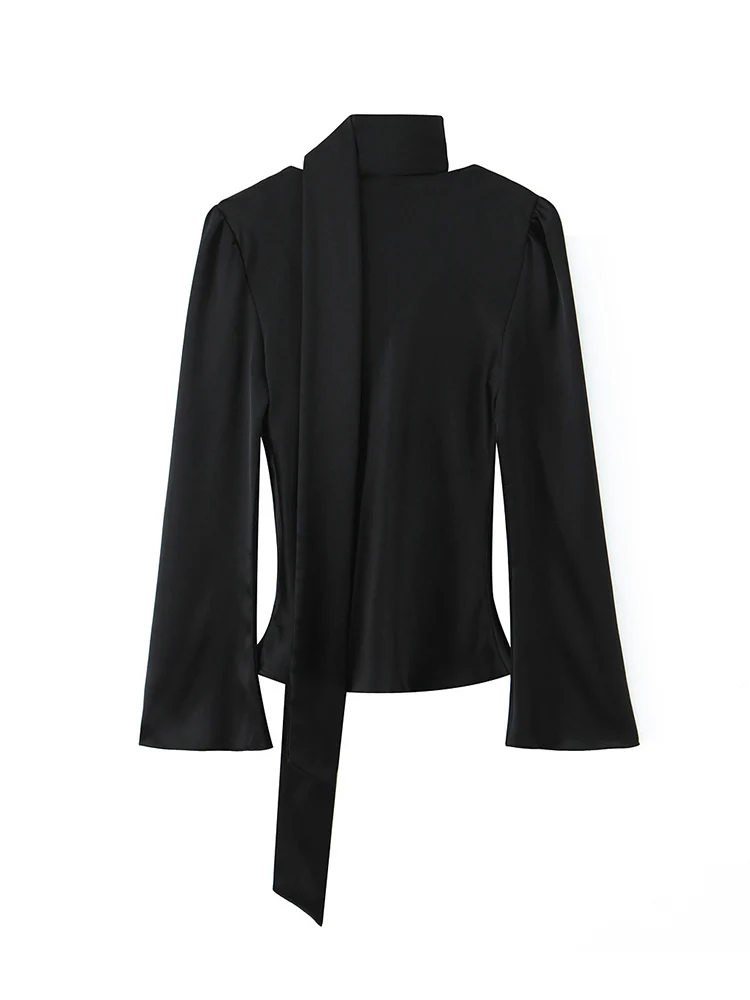 Весенняя новая женская рубашка с v-образным вырезом, элегантная расклешенная рубашка с длинными рукавами, модный повседневный офисный женский шарф, модная рубашка, женская одежда