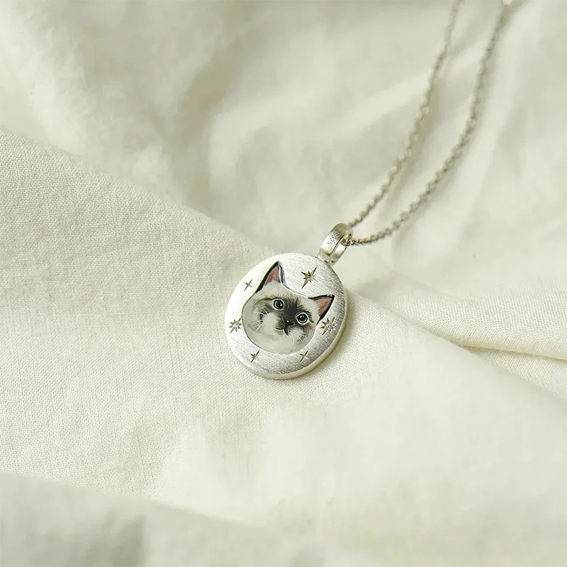 

Custom Pet Portrait Photo Necklace Personalized Engraved Name Round Birthstone Pendant Necklace, Custom Pet Memorial Jewelry