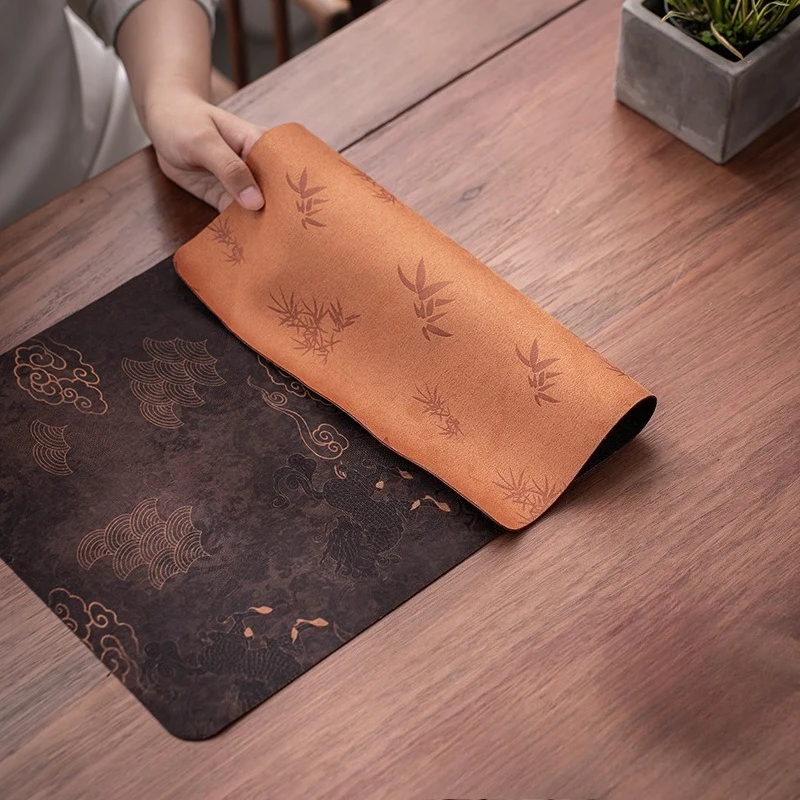 Chinese Style Reversible Tea Table Mat Heat Resistant Waterproof Gambiered Gauze Cotton Linen Nishijin Fabric