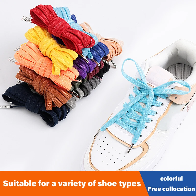 Cordones elásticos para zapatillas de deporte, cordones planos con cabeza de Metal, bandas de goma para zapatos deportivos para hombre y mujer, accesorios para zapatillas de correr, 1 par