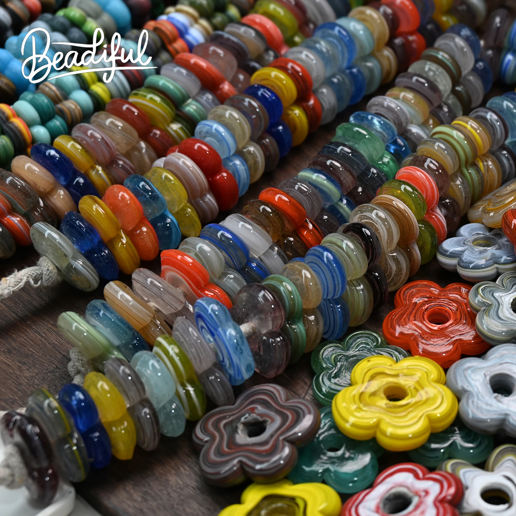 

2pcs Approx. 30-45mm Chunky Handmade Glass Flower Beads 5 Petal Nepal Artisan Loose Beads for DIY Craft