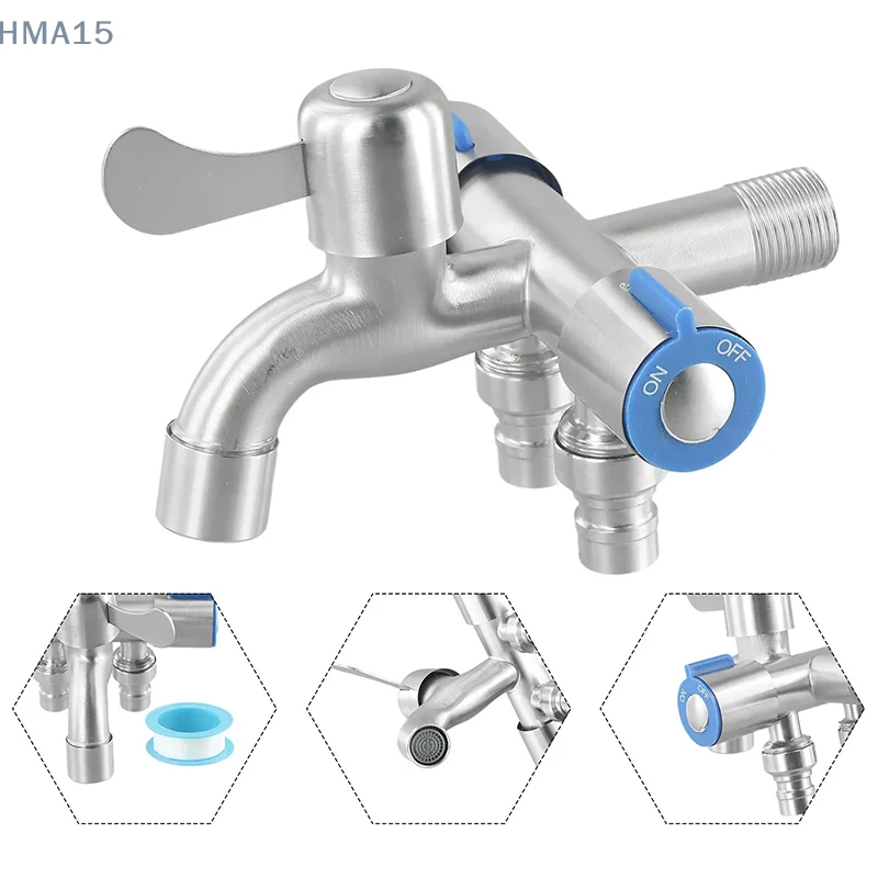 

[HM]Stainless Steel One Into Three Out Washing Machine Faucet Three Control Domestic Diverter Four-way Triangle Valve