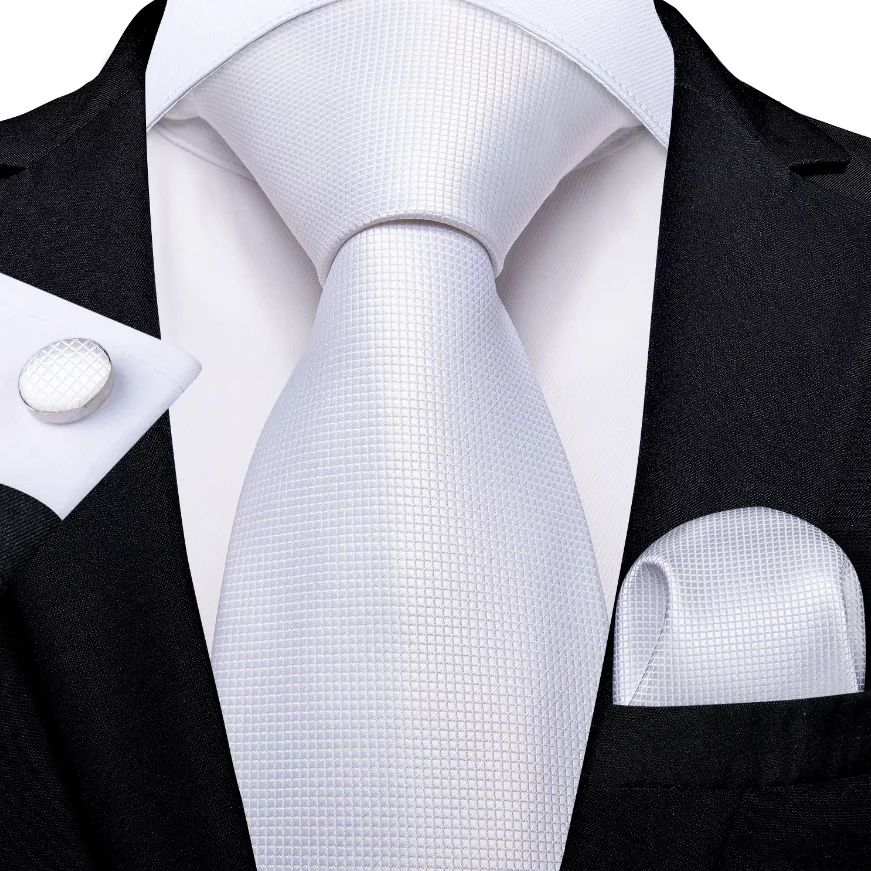 White Sliver Men's Ties Hanky Cufflinks Set Silk Neck ties For Men Wedding Party Business Mens Tie 2022 New Fashion Brand Hi-Tie