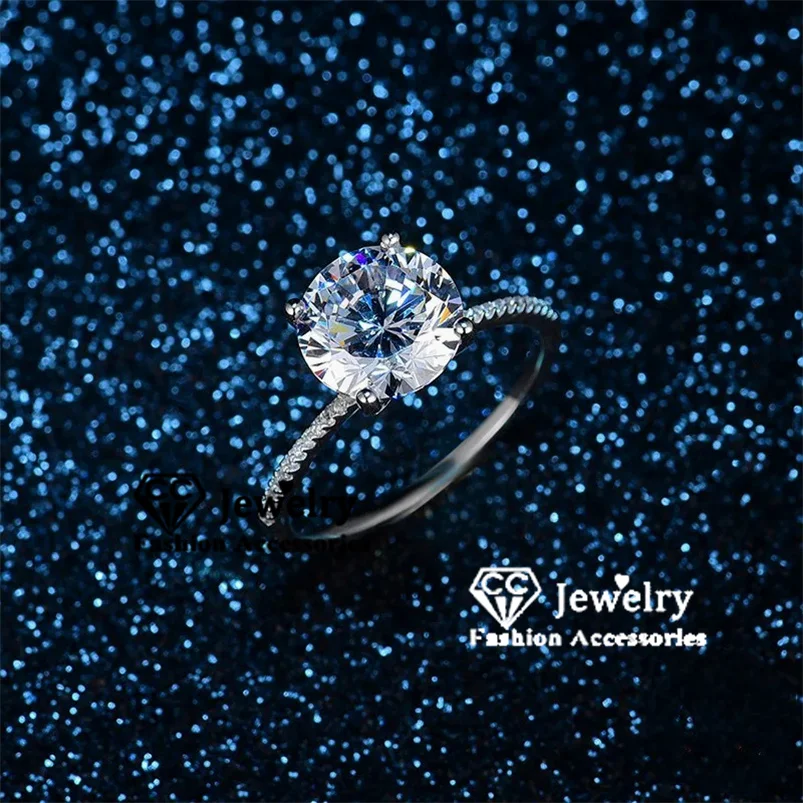 CC Diamant Rings For Women White Big 9*9mm Round Zirconia Fashion Jewelry Wedding Bridal Engagement Accessories CC1607