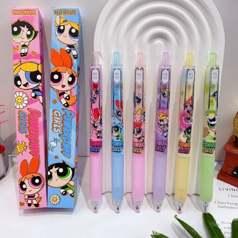 Powerpuff Girls Animation Cartoon Click Gel Pen Cute Student Exam Special Pen 0.5 Quick Drying Girls Water Pen Gift Wholesale