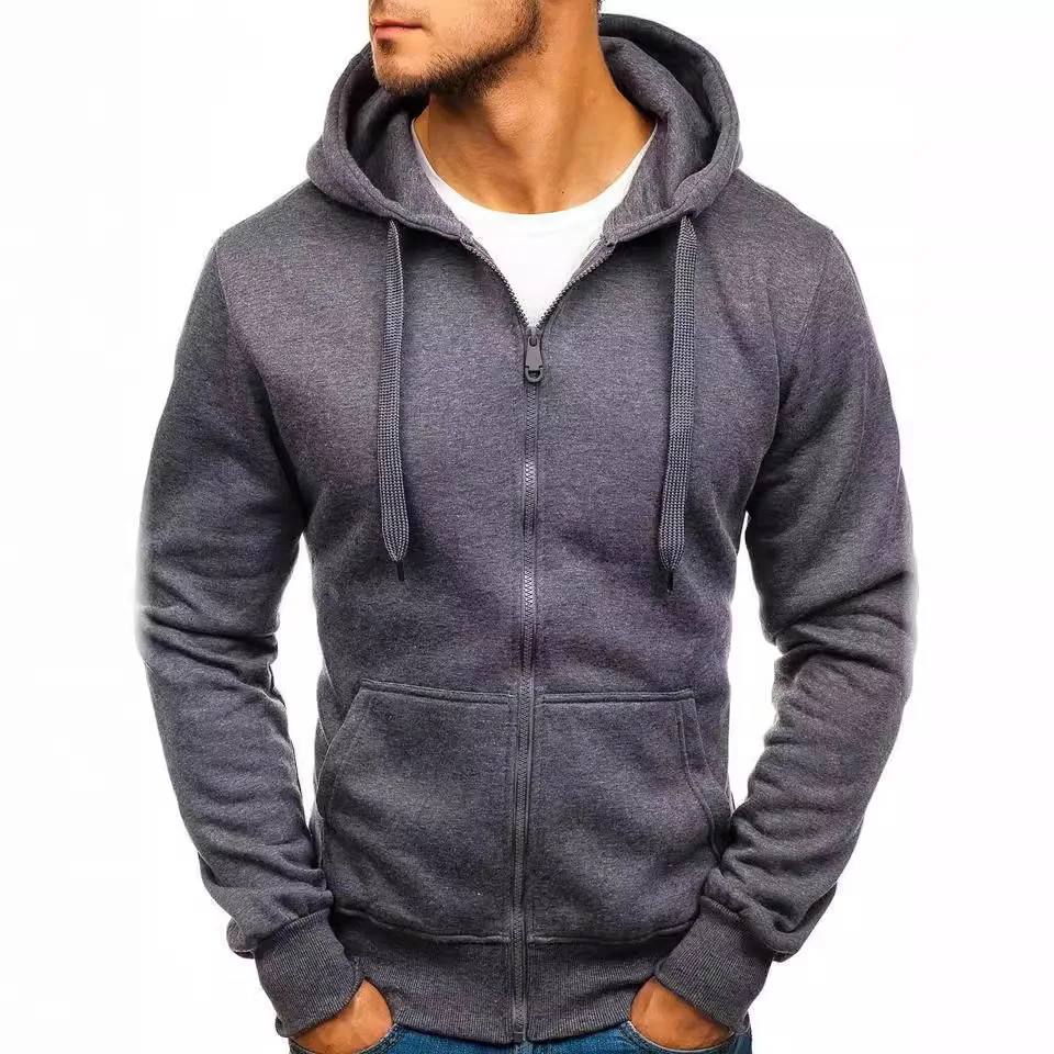Autumn Winter New Fashion Men Simple Basic Solid Color Long Sleeve Zipper Hooded Sweatshirt Cardigans Male Coats Top Clothes