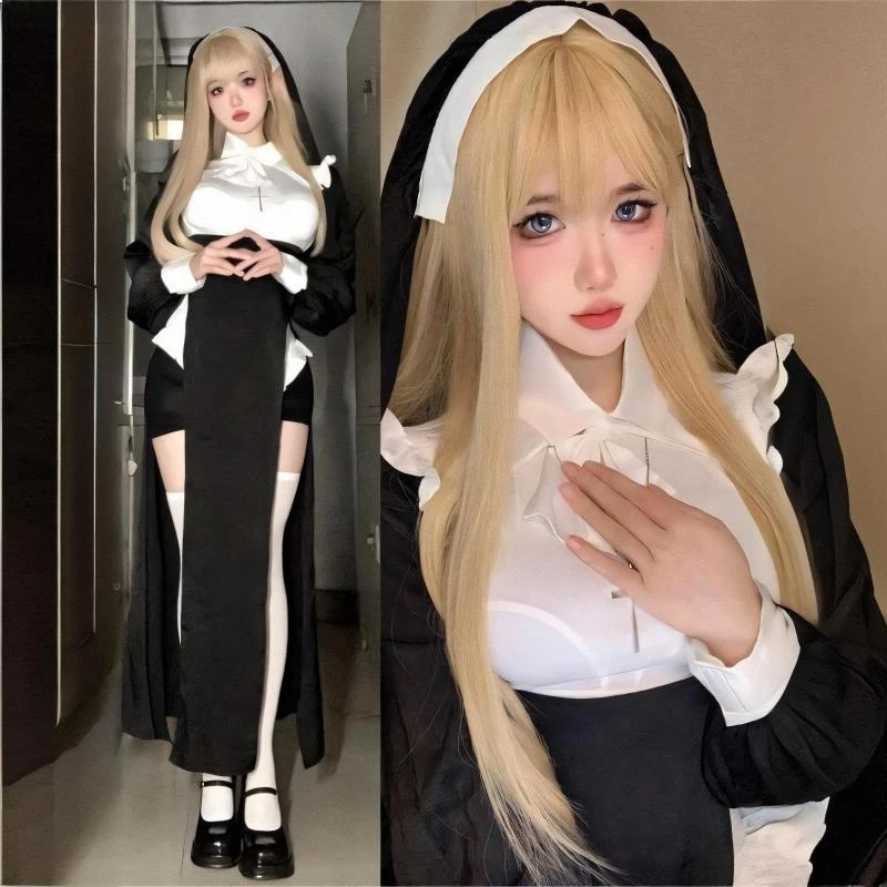 Сексуальный костюм монахини для женщин, готическое платье для косплея на Хэллоуин с корсетными чулками |   Наряд горничной-трансформеры Dr Loween