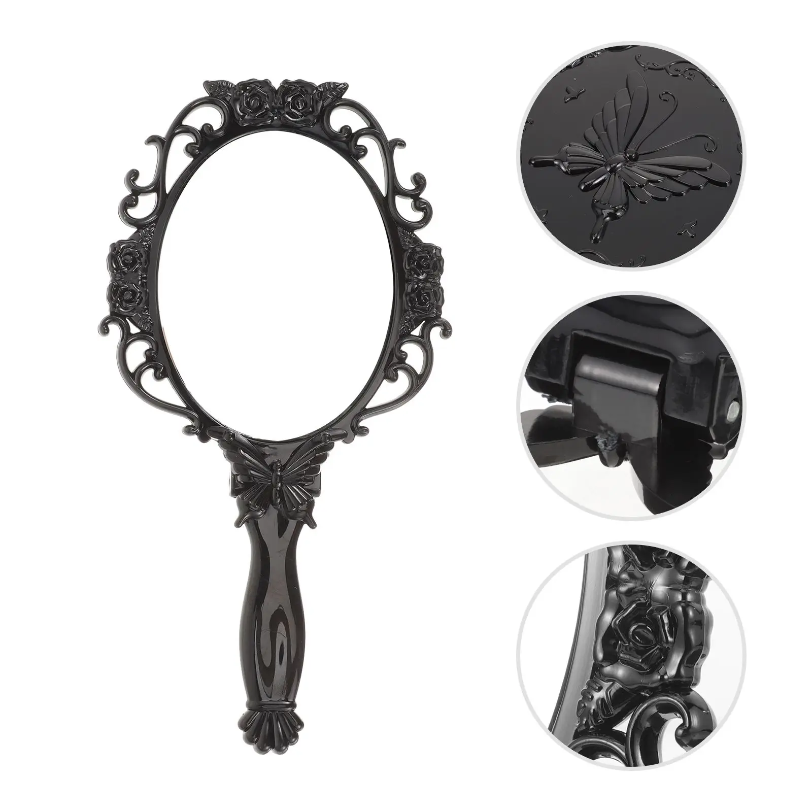 Miroir de courtoisie rétro avec poignée, miroir à main de princesse, fleur en relief, maquillage portable