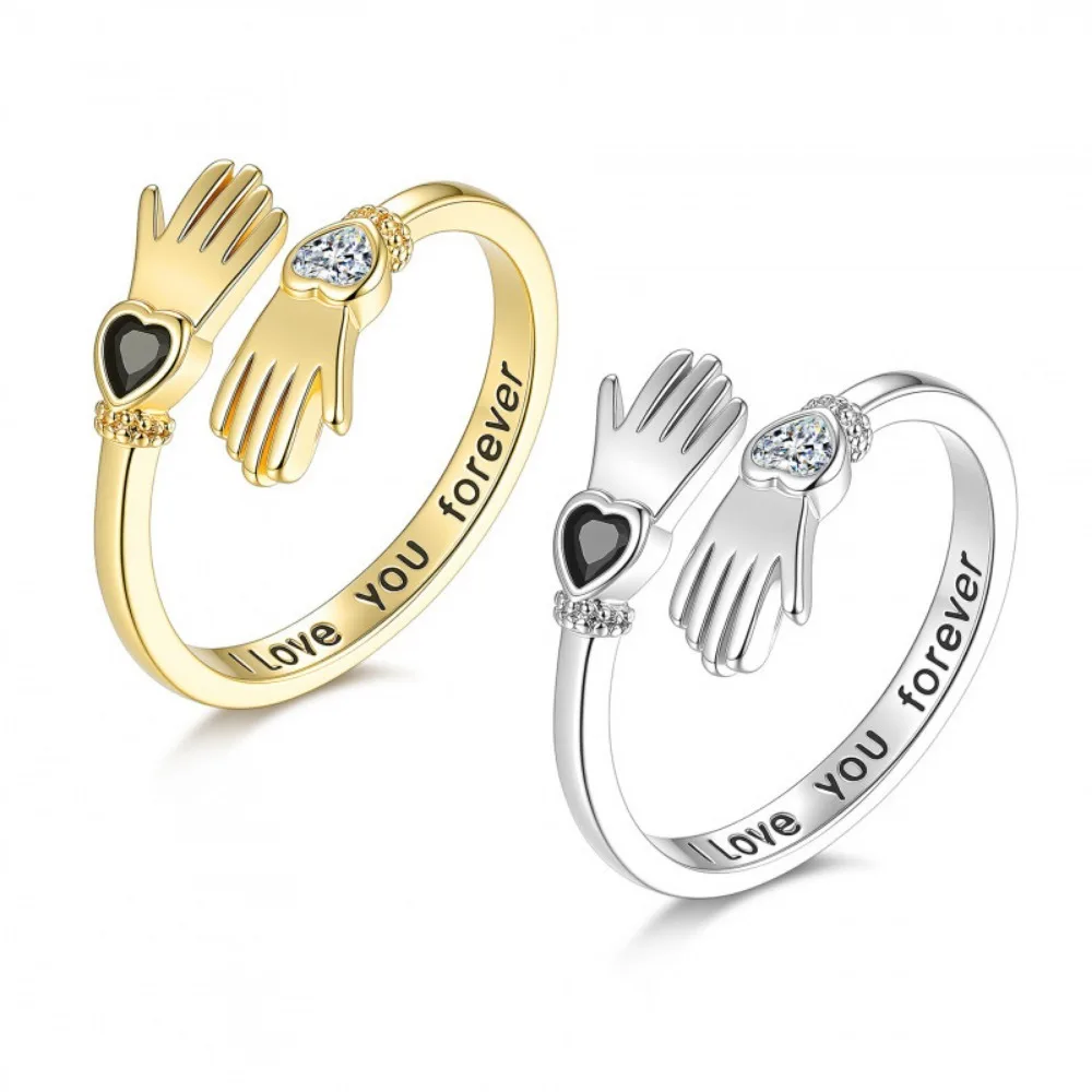Luxury Romantic Forever Love Embrace Hand Multi-color Heart Zircon Adjustable Opening Rings for Women Sweet Couple Jewelry Gifts