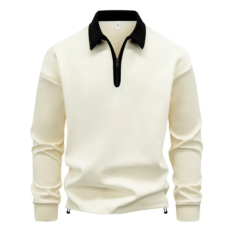 Spring Autumn New Fashion Men Color-coded Turn-down Collar Long Sleeve Loose Fit Casual Simple Daily Half Zipper Pullovers Male