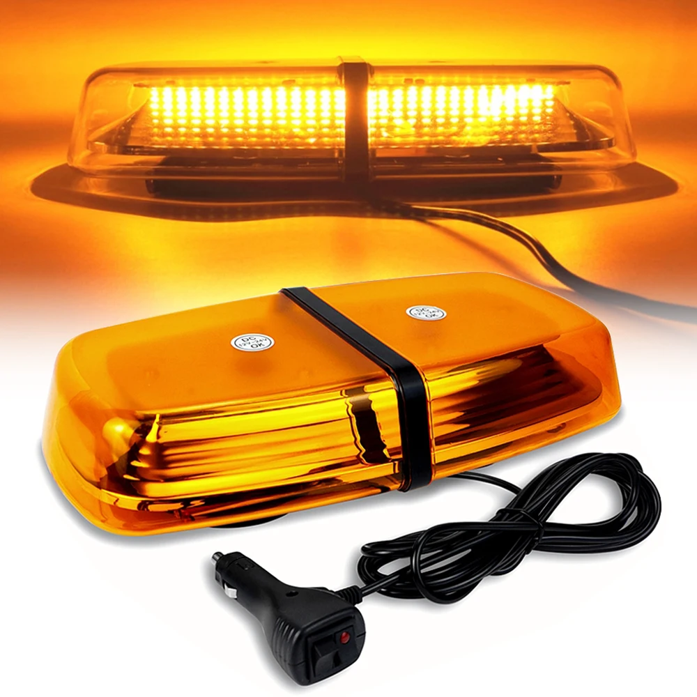 72LED Magnetic Rotating Flash Beacon Strobe Warning Light Amber Car Roof Top Hazard Emergency Signal Light Bar for Trucks 12-24V
