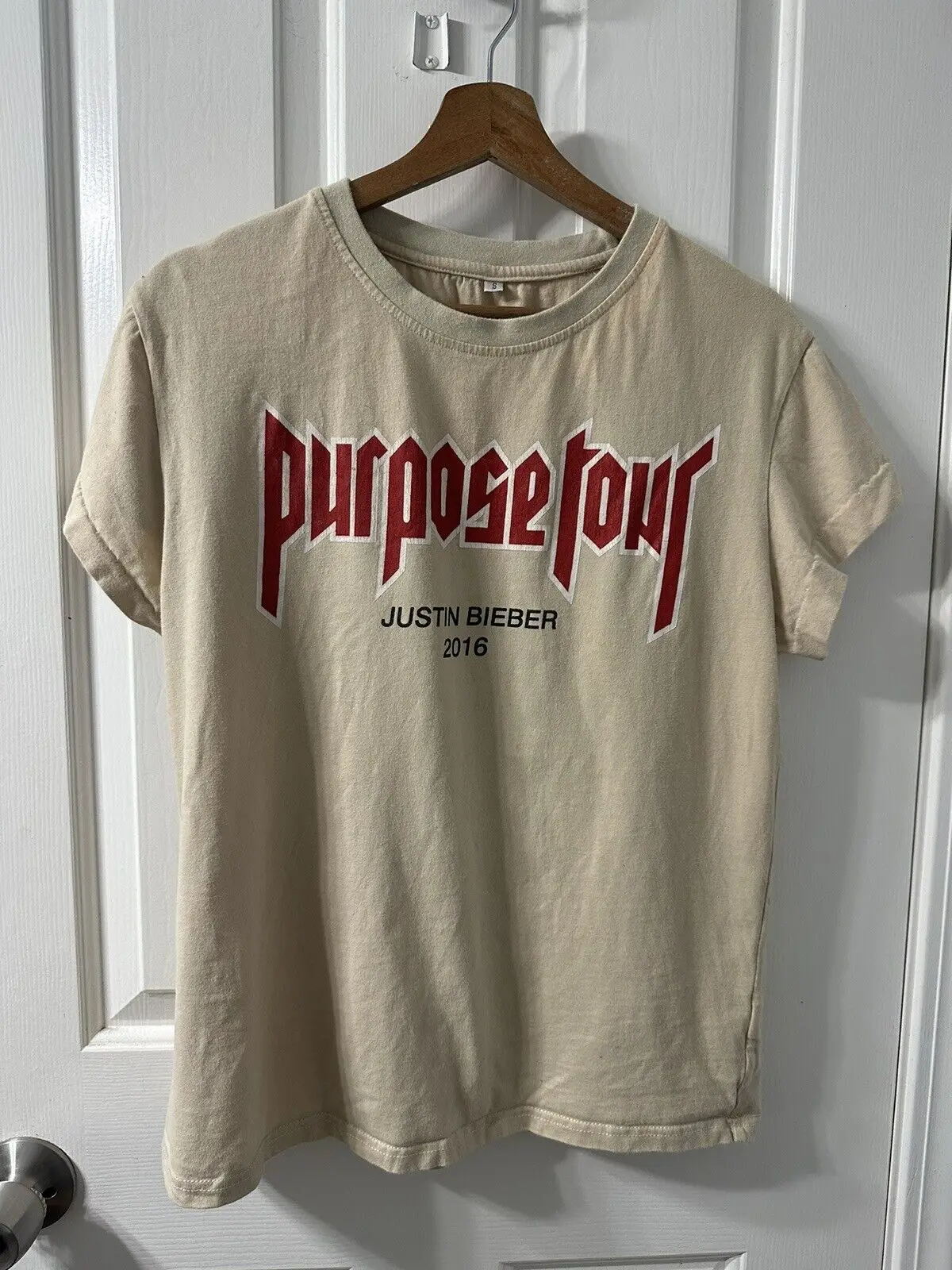 JUSTIN BIEBER Tee Shirt Purpose Tour My Mama Don’t Like You 2016 Size S Beige