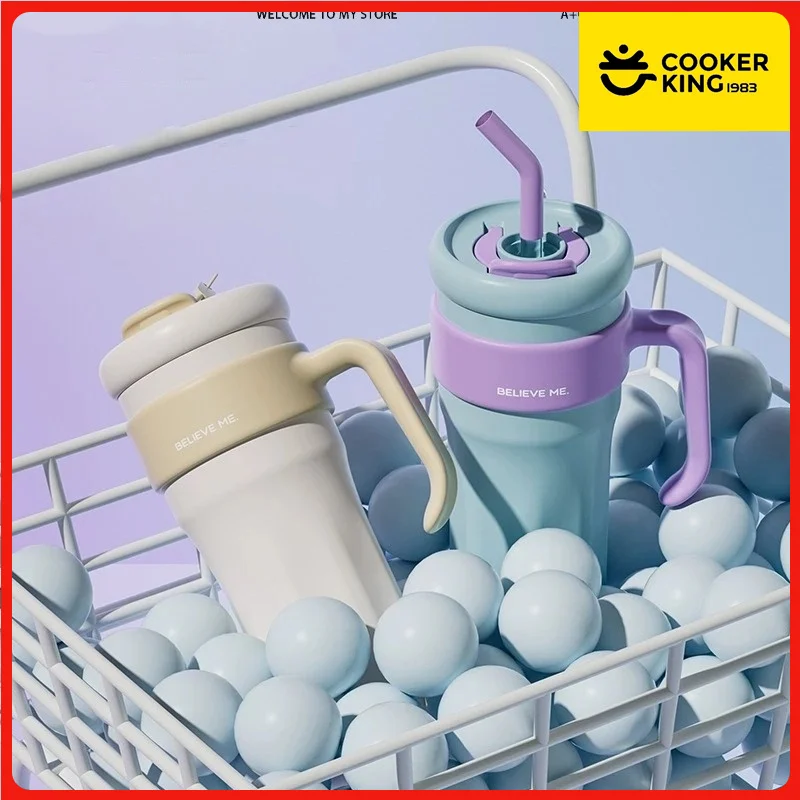 

COOKER KING Insulation Cup 316 Stainless Steel Ice Tumbler with Handle & Straw Keeps Cold for 24 Hrs Car Coffee Thermos Bottle
