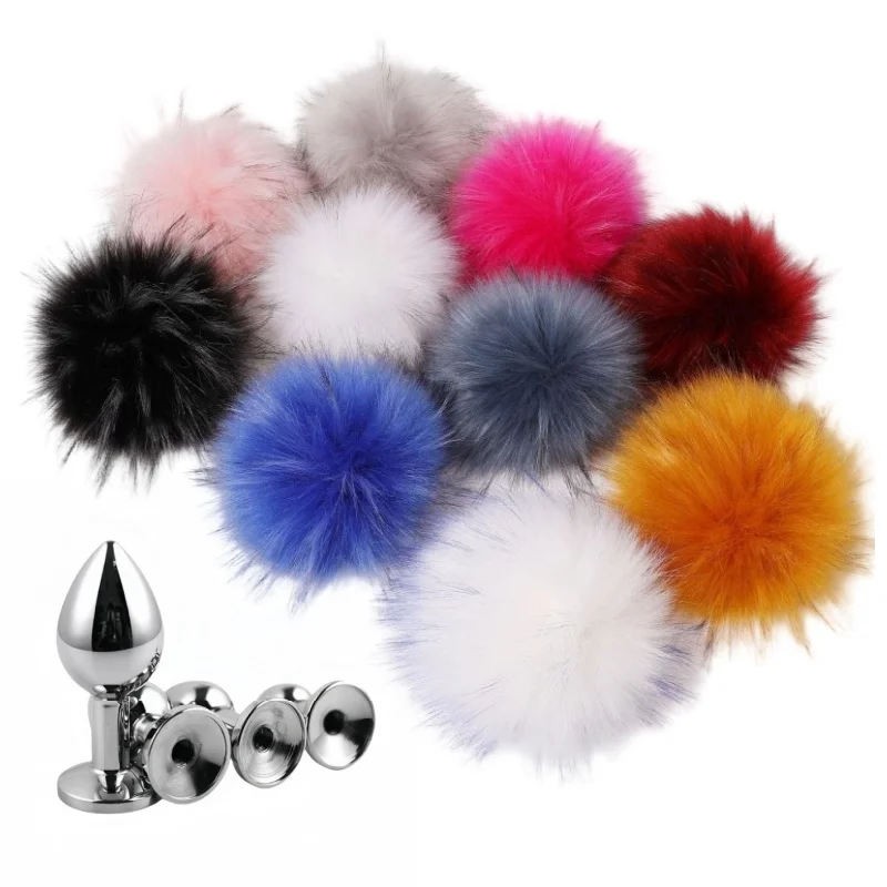 Unisex Soft Simple Color Fake Fur Ball Rabbit Tail with Separable Smooth Metal Butt Plug for Couple Bunny Cosplay Anal Sex Toys