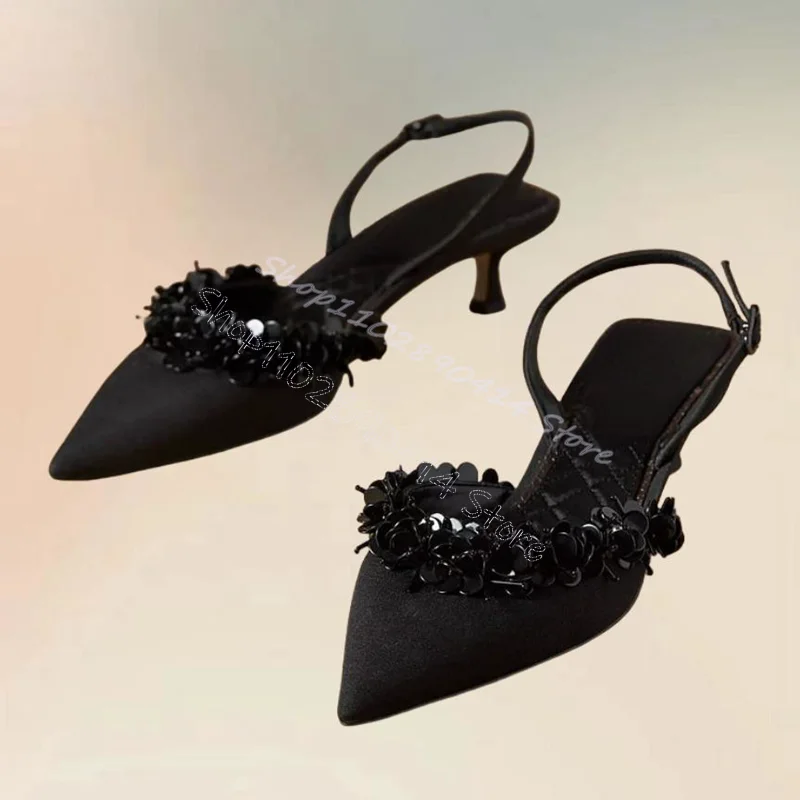 Design con paillettes nere décolleté con punta a punta cinturino con fibbia alla caviglia scarpe da donna tacchi sottili banchetto per feste incontri 2024 Zapatos Para Mujere