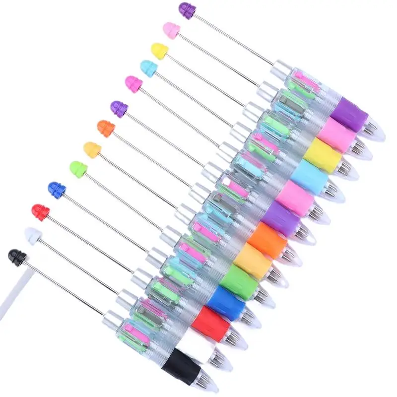 

10pcs DIY Four-Color Beaded Ballpoint Pen Cute Beadable Pens Cartoon 4 Color Retractable Rollerball Pen Student School Gift