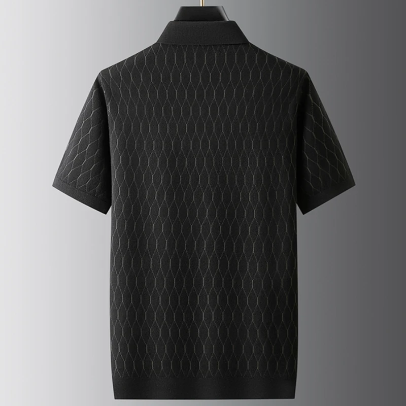 8XL 7XL 6XL 2025 New Autumn High End Luxury Argyle Plaid Sweater Man Fashion Design Mens Jumpers Short Sleeve Lapel Pullovers
