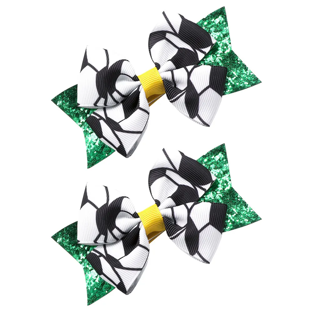 

2pcs Football Bow Hair Clips Glitter Kids Soccer Accessories Girls Bows Lightweight Weddings Birthdays Proms Graduations