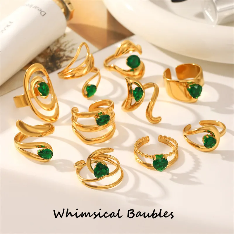 

Attractive Green Square Cubic Zirconia Inlaid Ring Waterproof 316L Stainless Steel Women Charming Daily Jewelry