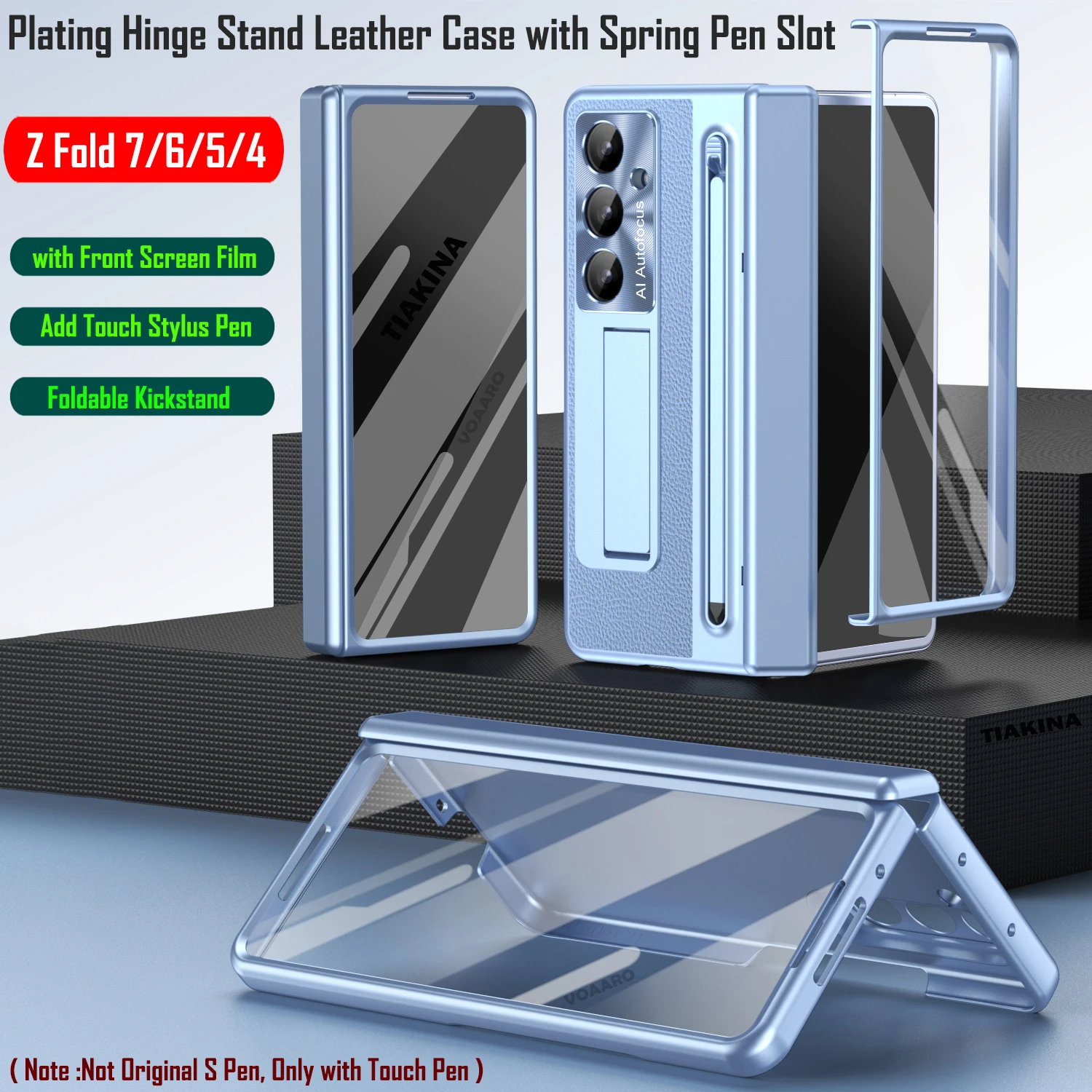 

Подставка для Samsung Galaxy Z Fold 7, 6, 5, 4, защитный чехол на петлях, кожаный чехол с пружинным слотом для ручки и сенсорной ручкой, передняя пленка