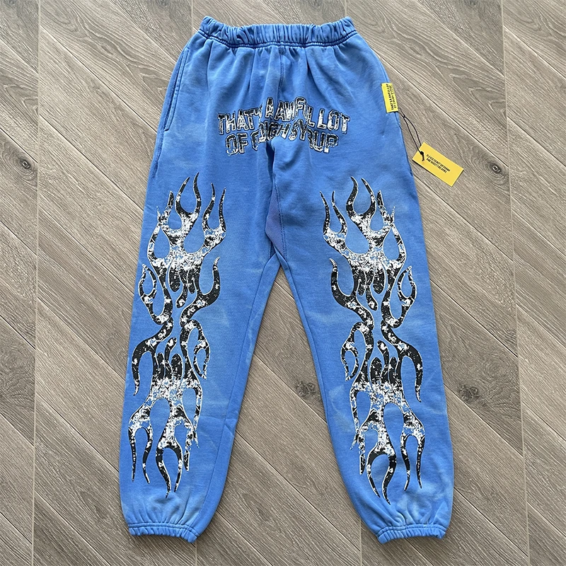 

Blue Pink That's A Awful Lot of Cough Syrup Sweatpants Men Women Flame Print Pants High Quality Loose Trackpants Jogger Trousers