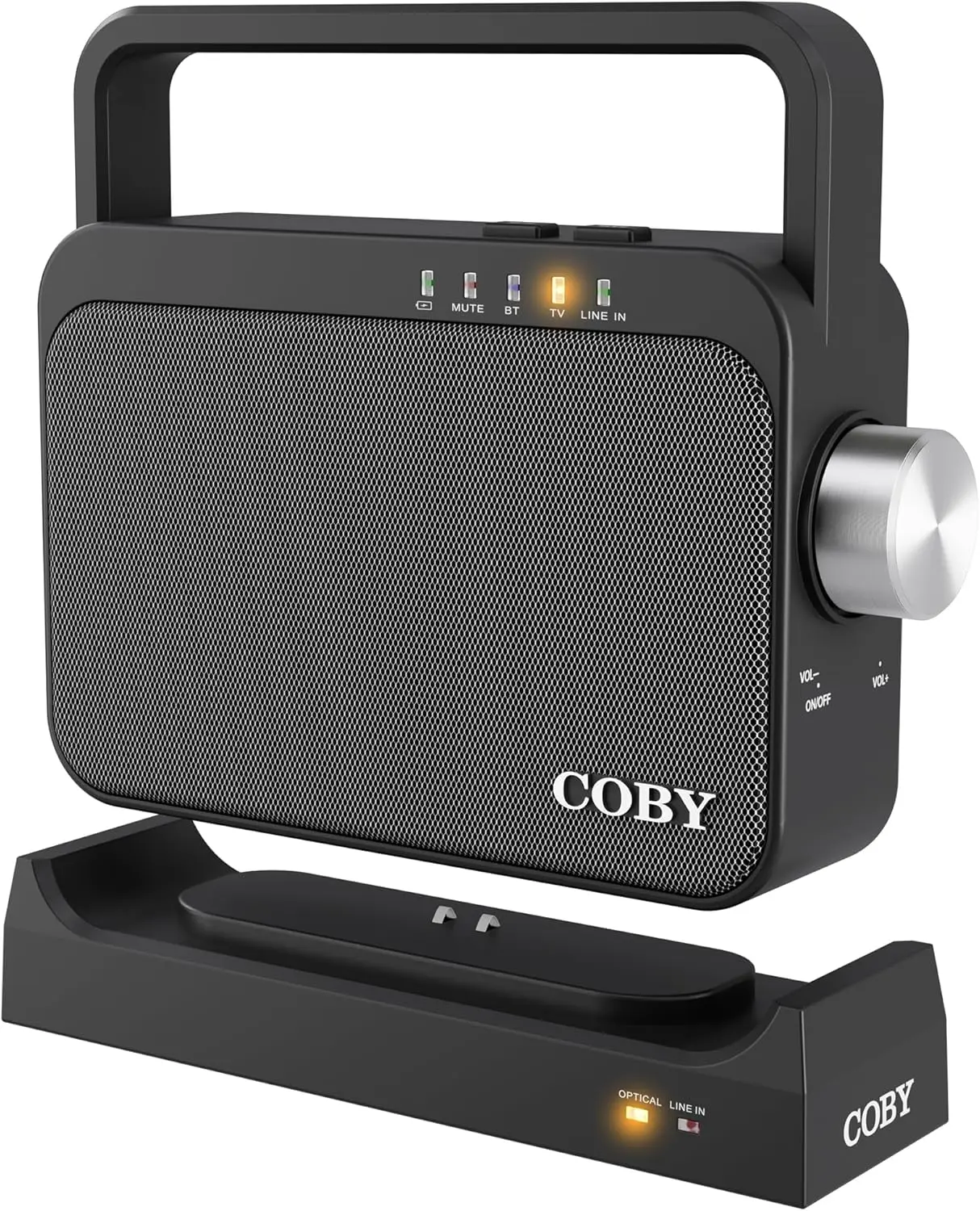 Wireless TV Speaker for Seniors & Hard of Hearing – Portable Audio Amplifier with Bluetooth, 100ft Range, 8-Hour Playback, Stereo Sound, Optical/AUX Input