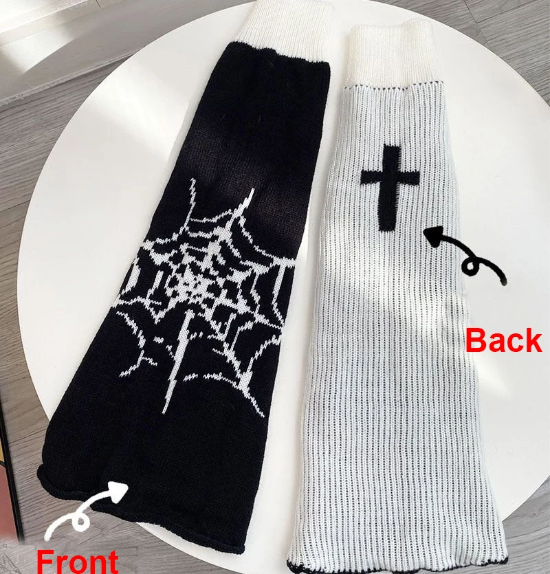 Spider Web Cross Dark Gothic Punk Leg Warmers Loose Leg Socks Autumn Winter Warm Fashion Streetwear Harajuku Leg Warmers Covers