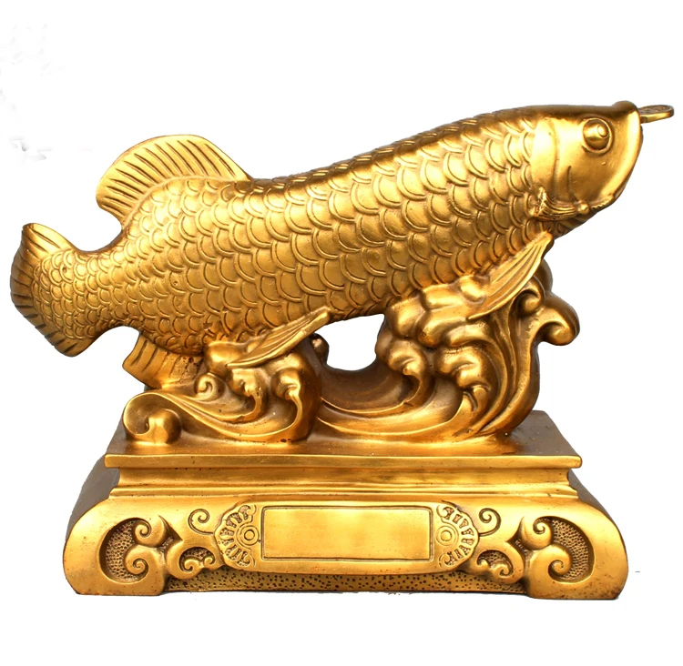 Bring in wealth treasure HOME office Money Drawing TOP efficacious Talisman # Golden Fish Arowana FENG SHUI Brass statue