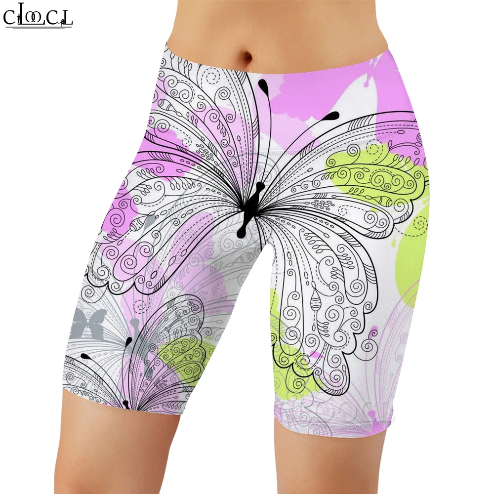 CLOOCL, nuevas mallas sexis para mujer, pantalones cortos con estampado 3D de mariposa para mujer, Push-up, entrenamiento de gimnasio, pantalones de chándal para correr al aire libre